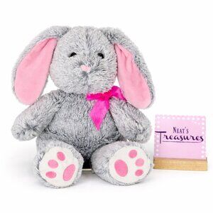 Hugfun Gray GREY SOFT BUNNY Easter Rabbit Floppy Pink Ears Medium Animal Plush